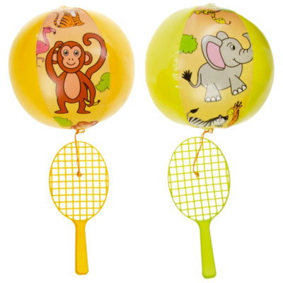 Raquette de tennis avec balle sur élastique safari 24 cm 2 assortis | 12 pièces