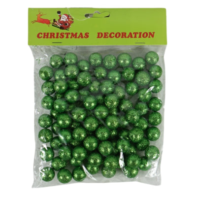 Boule de décoration de Noël à paillettes verte 1,5 cm | 48 pièces