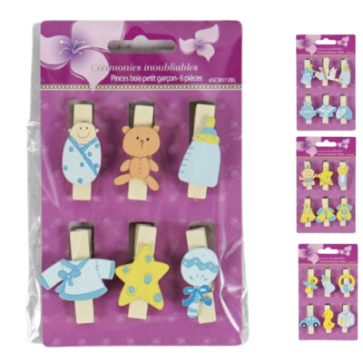 Cheville en bois bleu bébé 4 assortis lot de 6 | 48 pièces