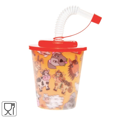 Tasse 3D avec paille et couvercle animaux de la ferme 250 ml | 24 pièces