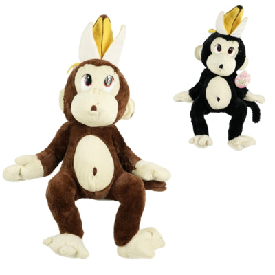Peluche singe avec peau de banane assis 55 cm 2 assortis | 15 pièces