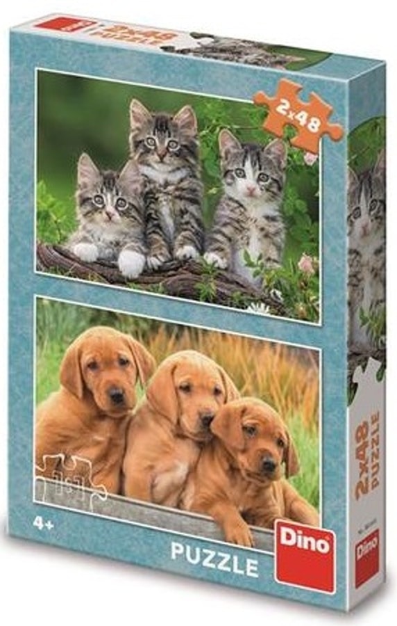 Puzzle Dinotoys - chiots et chatons - 2 x 48 pièces