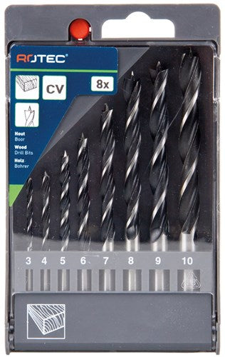 Rotec 8 pièces. jeu de forets à bois machine 3,0-10,0 mm - 9001051 - 900.1051