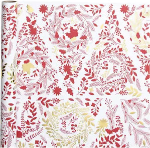 Papier cadeau Creativ company, sapins de Noël, l: 50 cm, 80 gr, or, rouge, blanc, 3 m 1 rouleau