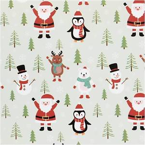 Papier cadeau Creativ company, Père Noël, bonhomme de neige, renne, ours polaire et pingouin, l : 50 cm, 80 gr, bleu glacier, 5 m 1 rouleau