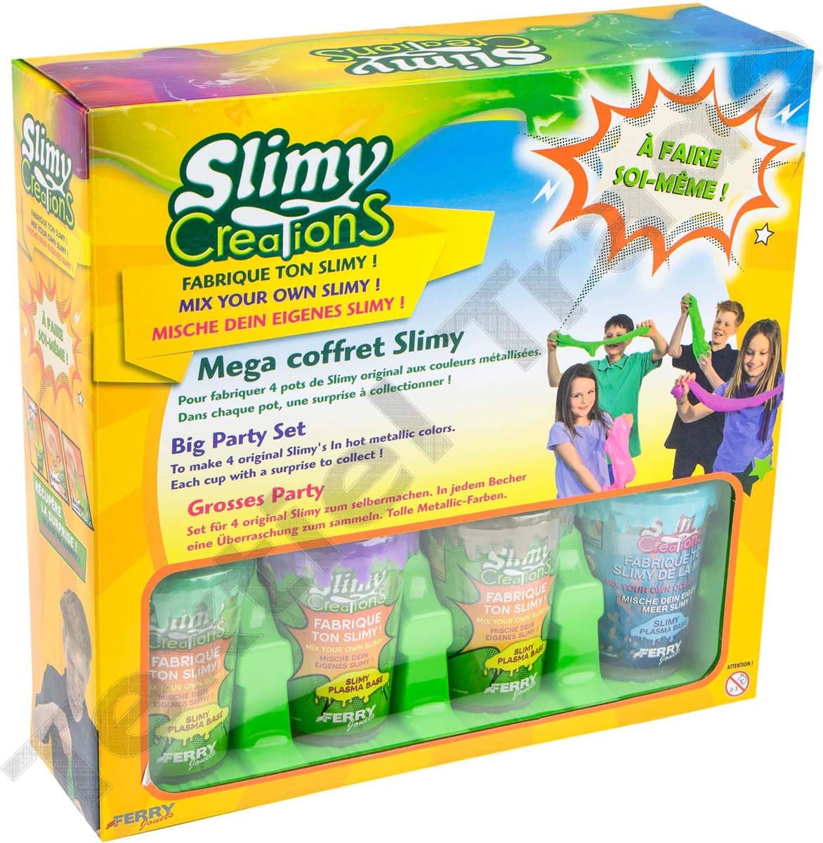 Jonotoys slimy créations, grand set de fête pour réaliser 4 couleurs métalliques slimy originales