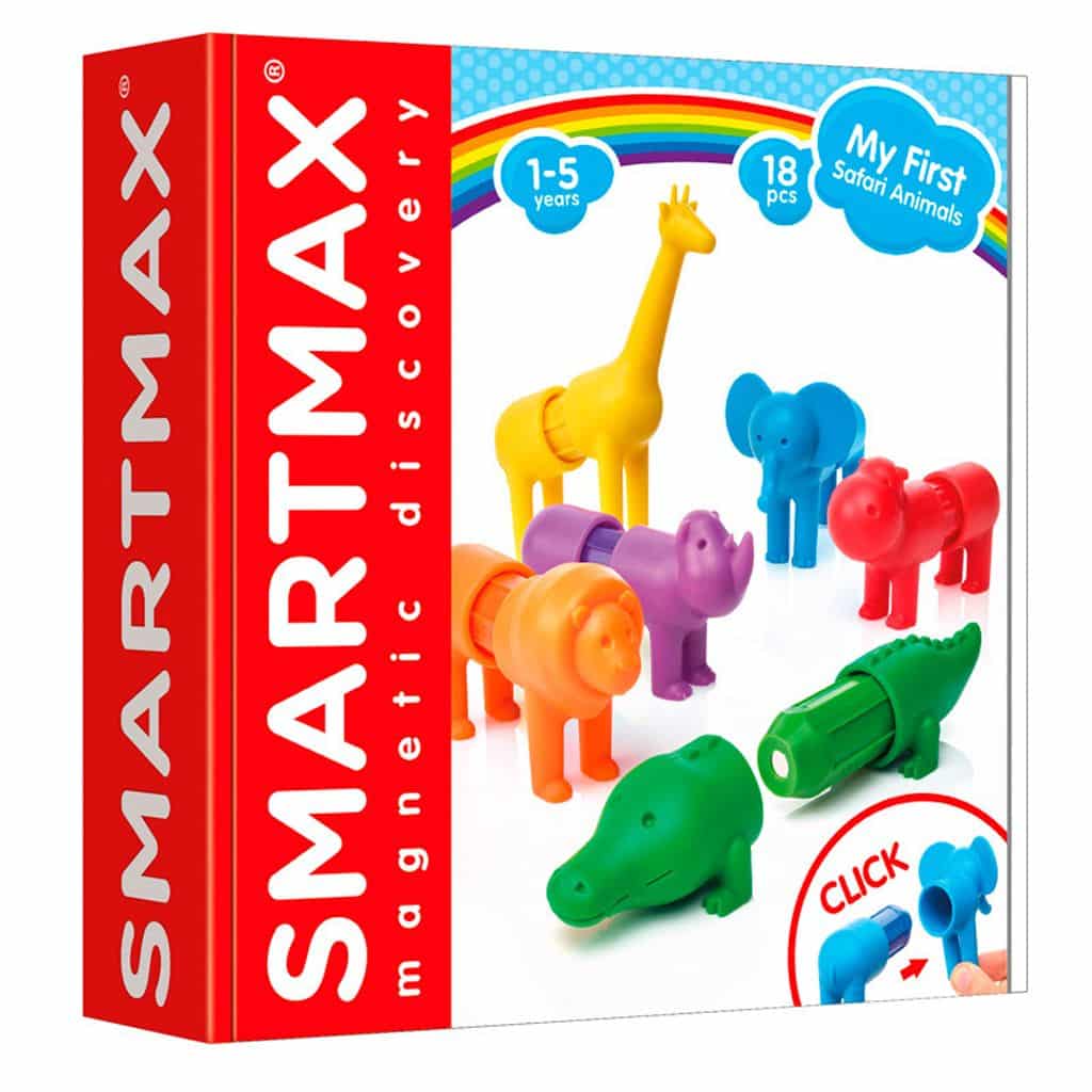 Smartmax mes premiers animaux de safari - animaux de safari magnétiques - jeu de construction 18 pièces avec éléments souples - jouets éducatifs pour les tout-petits - à partir de 1 an