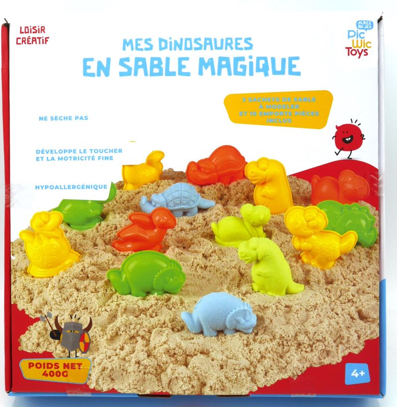 Sable de jeu d'intérieur Playgo avec 10 formes de dinosaures.