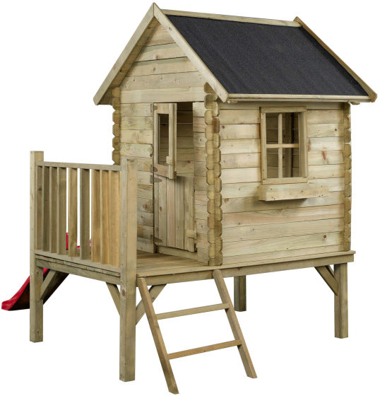 Swinging Camilla Wooden Playhouse avec toboggan rouge naturel