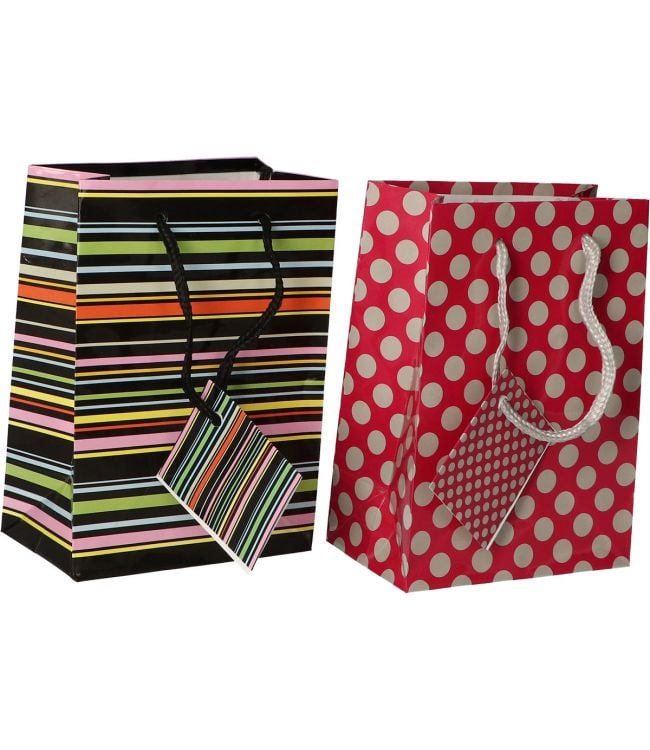 Jvdl sac cadeau luxe petit pois rayure assorti