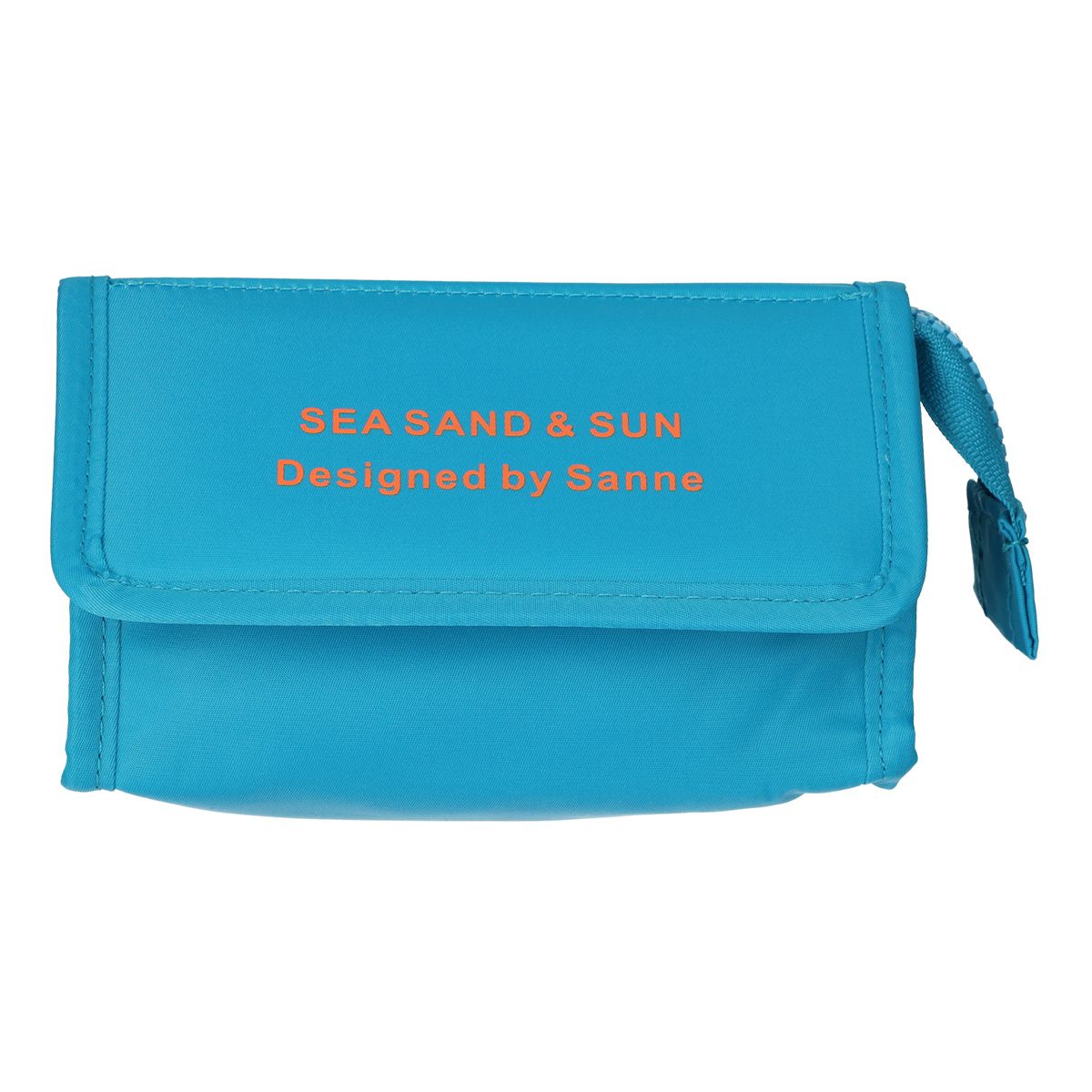 Sac miroir voyageur mer, sable soleil bleu orange 16,5cm x 11cm