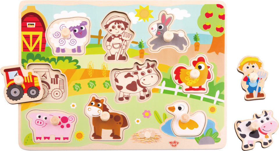 Toky Toy Educational Wooden Form Puzzle Farm 10 pièces