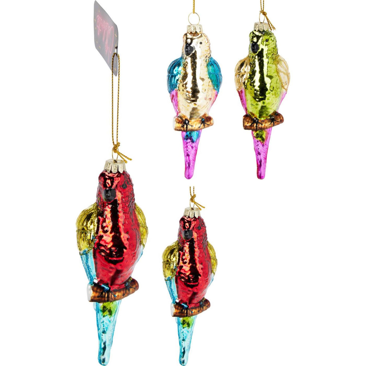 Pendentif perroquet verre 13cm présentoir 12pcs