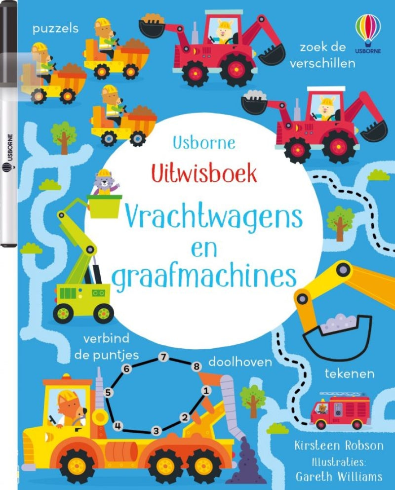 Livre d'effacement Usborne - camions et pelles