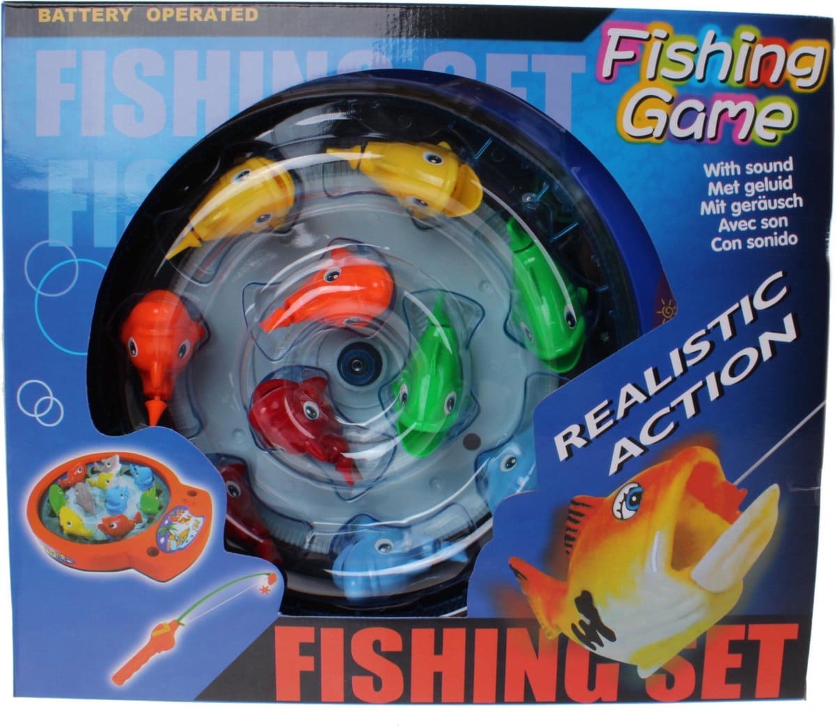 Jeu de pêche jouet Bongers avec 10 poissons, fonctionnant sur batterie