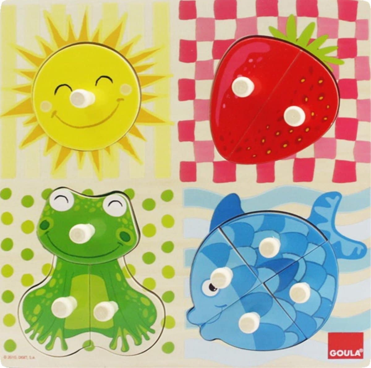 Puzzle Goula - puzzle boutons en bois 4 couleurs - 4 pièces