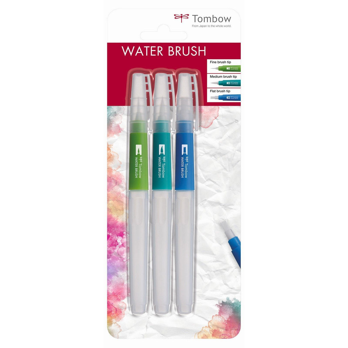 Tombow • jeu de pinceaux à eau avec pointes fines, moyennes et plates 3 pièces