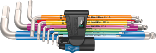 Wera 3950 9 hex-plus multicolore hf inoxydable 1 jeu de clés coudées | métrique | acier inoxydable | avec fonction de maintien | 9 pièces - 05022699001