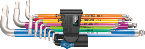 Wera 3950 9 hex-plus multicolore hf inoxydable 1 jeu de clés coudées | métrique | acier inoxydable | avec fonction de maintien | 9 pièces - 05022699001