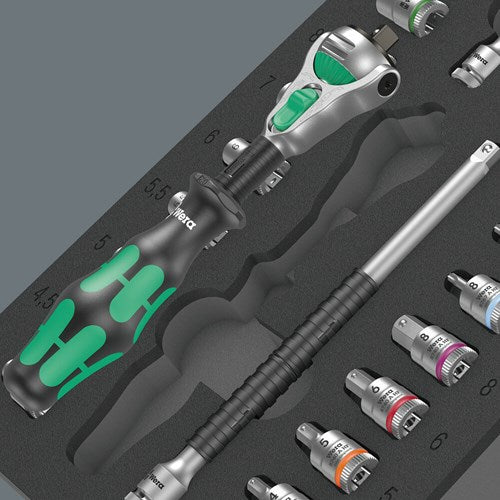 Wera insert en caoutchouc mousse 8000 a zyklop set 1 jeu d'outils (gris noir, jeu de cliquets et de douilles, dans insert en caoutchouc mousse pour chariot d'atelier)