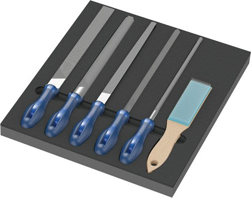 Wera 9783 insert en mousse avec limes pferd set 1, 6 pièces (gris noir, dans insert en mousse pour chariot d'atelier)