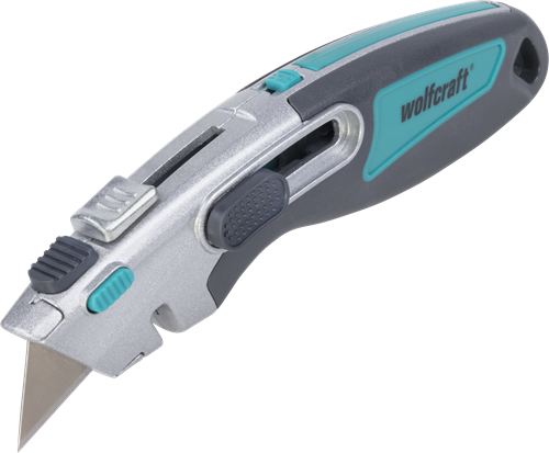 Couteau professionnel double sécurité Wolfcraft | avec lame trapézoïdale | 1 pièce - 4106000