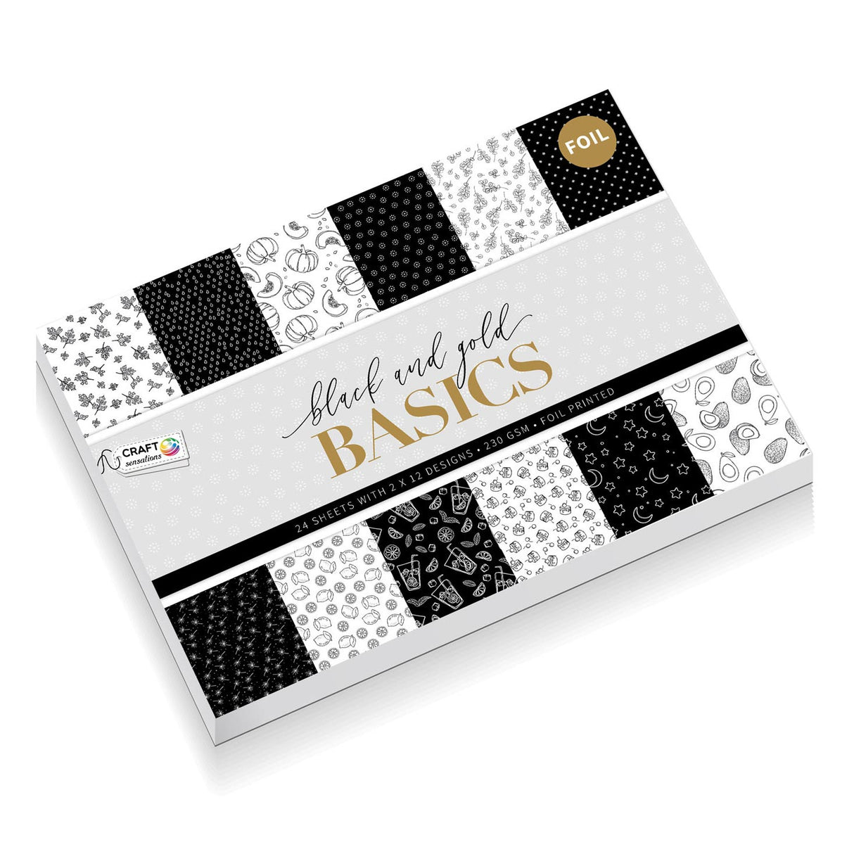 Cardon d'artisanat de l'artisanat créatif avec du papier d'aluminium, 24 bellings Black and Gold Basics