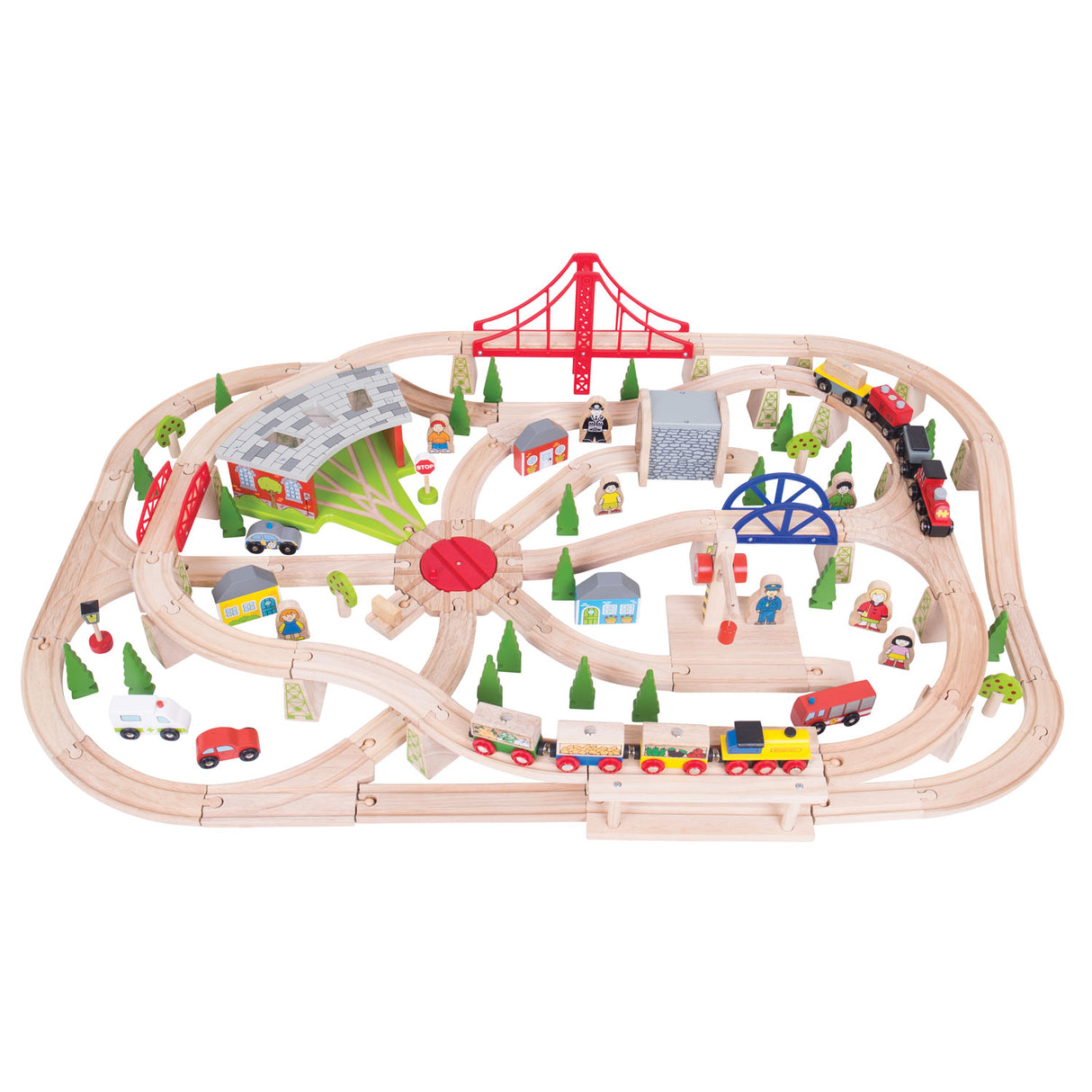 Bigjigs Train en bois set dans Boîte en bois, 130dlg.
