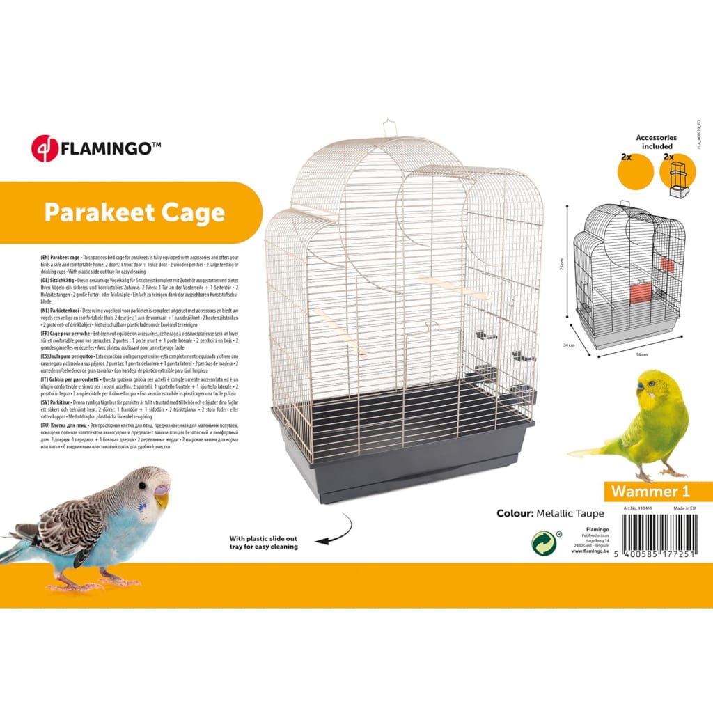 Flamingo Flamingo Parakeet Cage Wammer 1 54x34x75 cm Taupe métallique