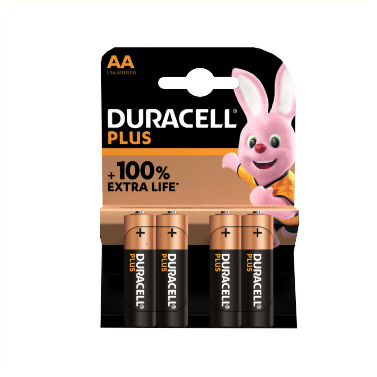 Duracell plus batteries AA alcalines, 4 pièces (emballage suspendu)