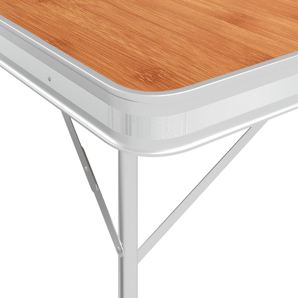 Table de camping vidaxl pliable avec 2 bancs en aluminium brun