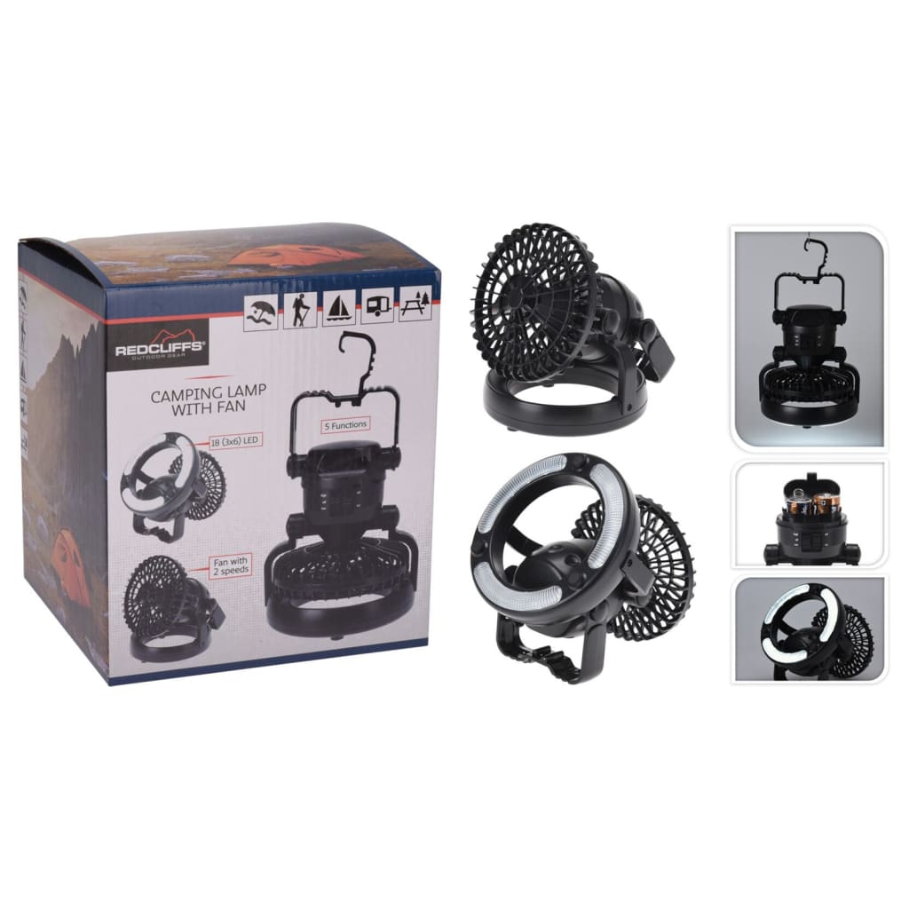Redcliffs Camping Lamping 18 LEDS avec ventilateur noir