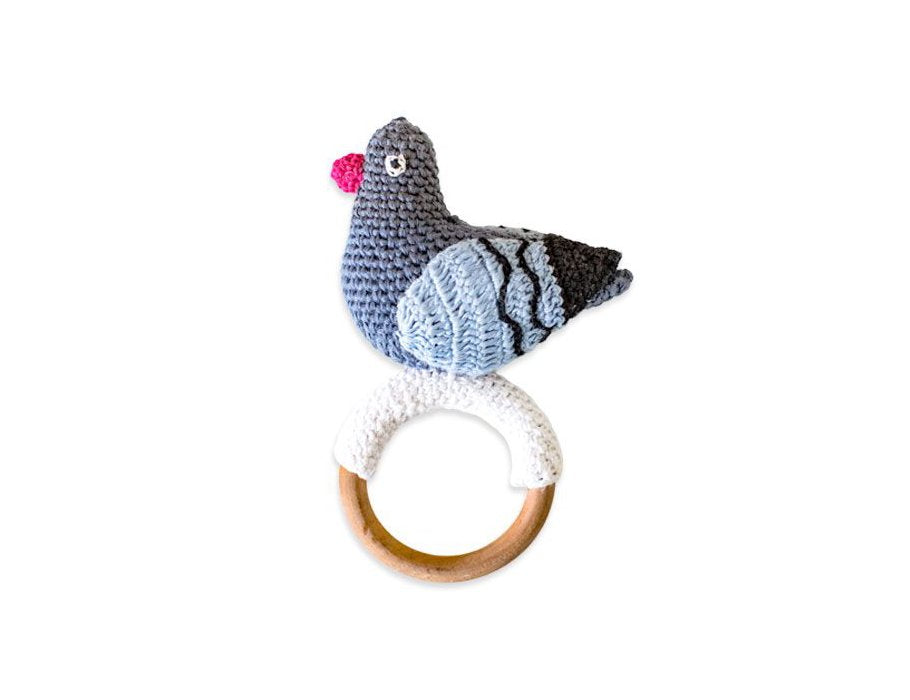 Noox City Kids Bijtring en bois avec pigeon au crochet 100% juste