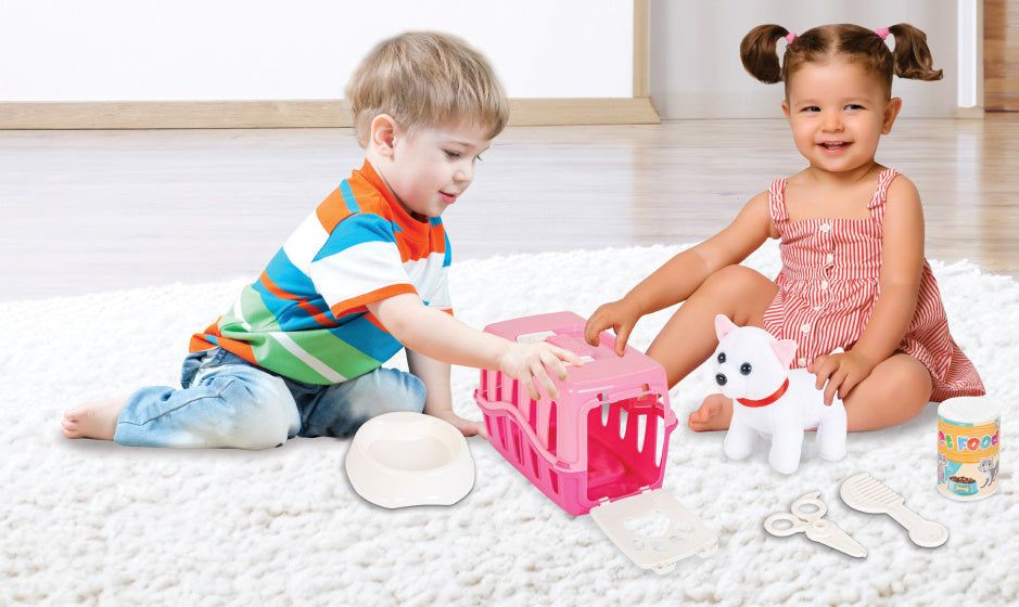 Pilsan Cat câlin avec un ensemble de soins panier de voyage rose blanc