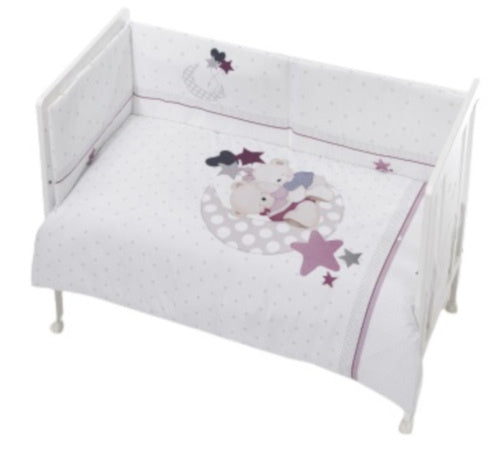Lit interbaby Textile Set Moon 70 x 140 Coton blanc rose 3 pièces