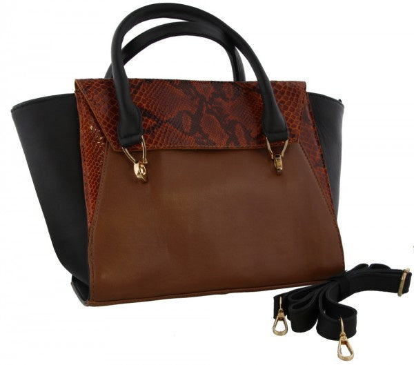 MH Bijoux Sac à bandoulière Dames 24 x 41 cm en cuir noir Brown 2 pièces