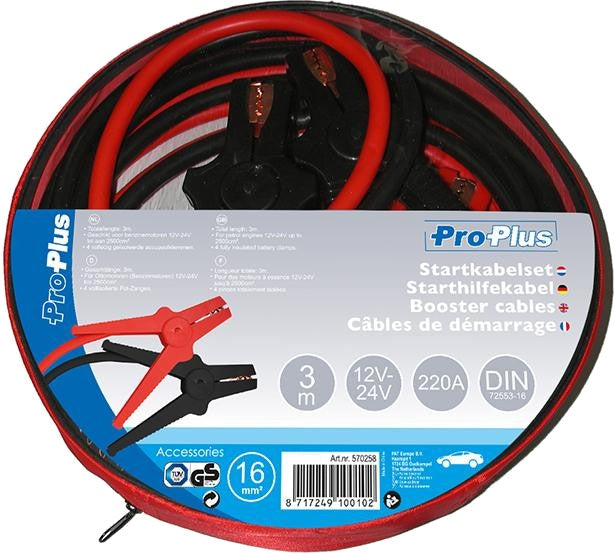 Câbles de démarrage de Proplus 220a 3 mètres 12 24 volts 16 mm²