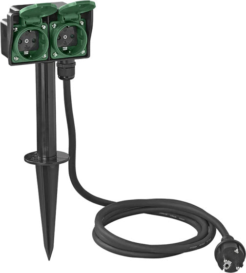 Proplus Garden Socket Schuko 2 fois 2 mètres 3x2,5 mm² noir