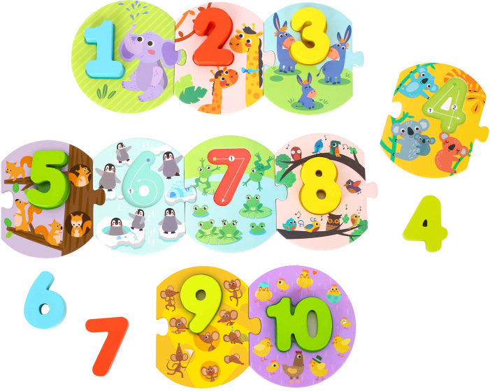 Toky Toy Number Puzzle Educational Wooden Toy 20 pièces