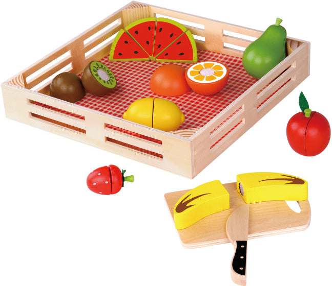Boîte à fruits en bois jouet toky avec fenêtre de coupe 21 pièces