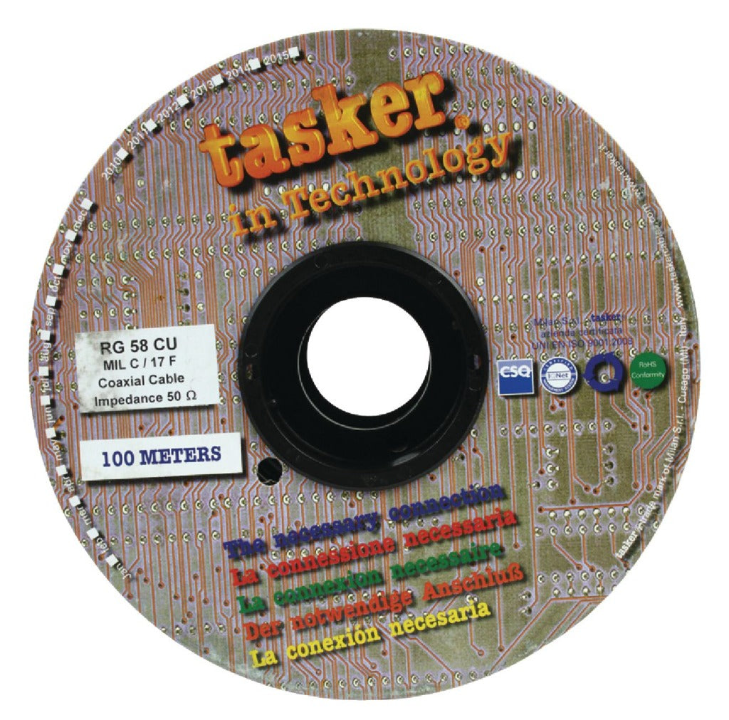 Câble coaxial Tasker tasr-rg58cu sur bobine rg58 5,0 mm 100 m noir