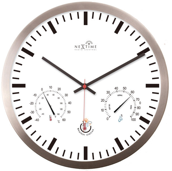 Nextime ne-90513wi horloge murale + station météo 25cm blanc RC aluminium