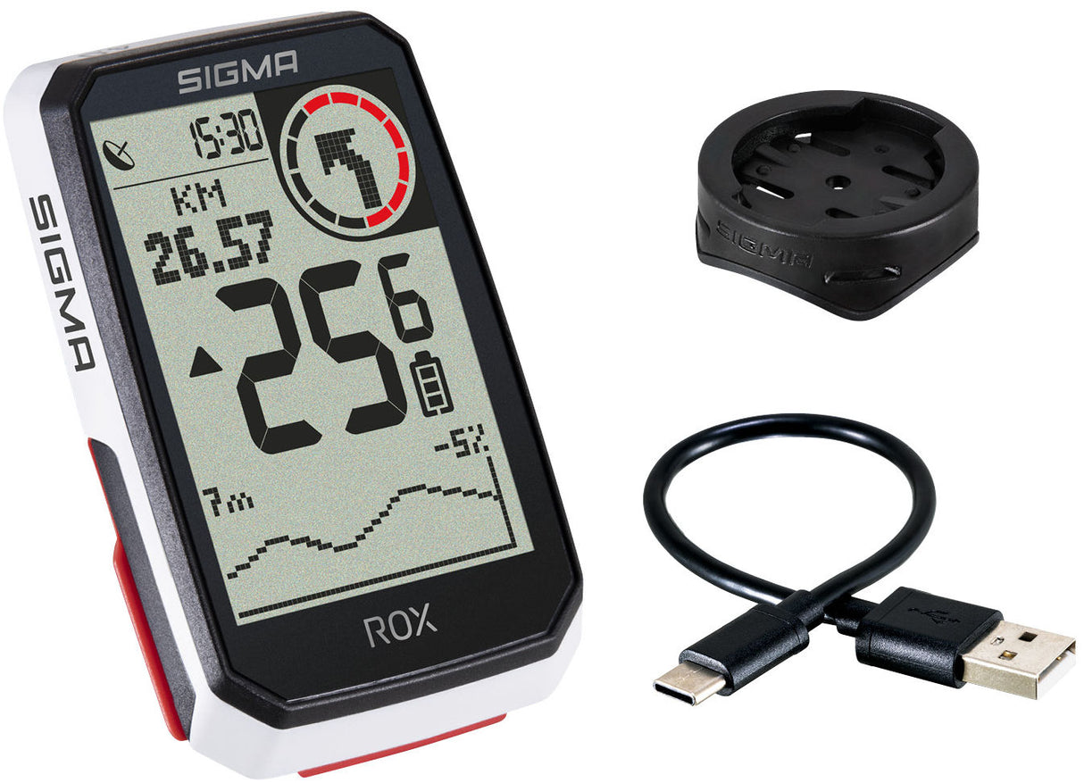 Sigma ROX 4.0 GPS SW White Standard Lenkhalter + USB-C Ladungskabel