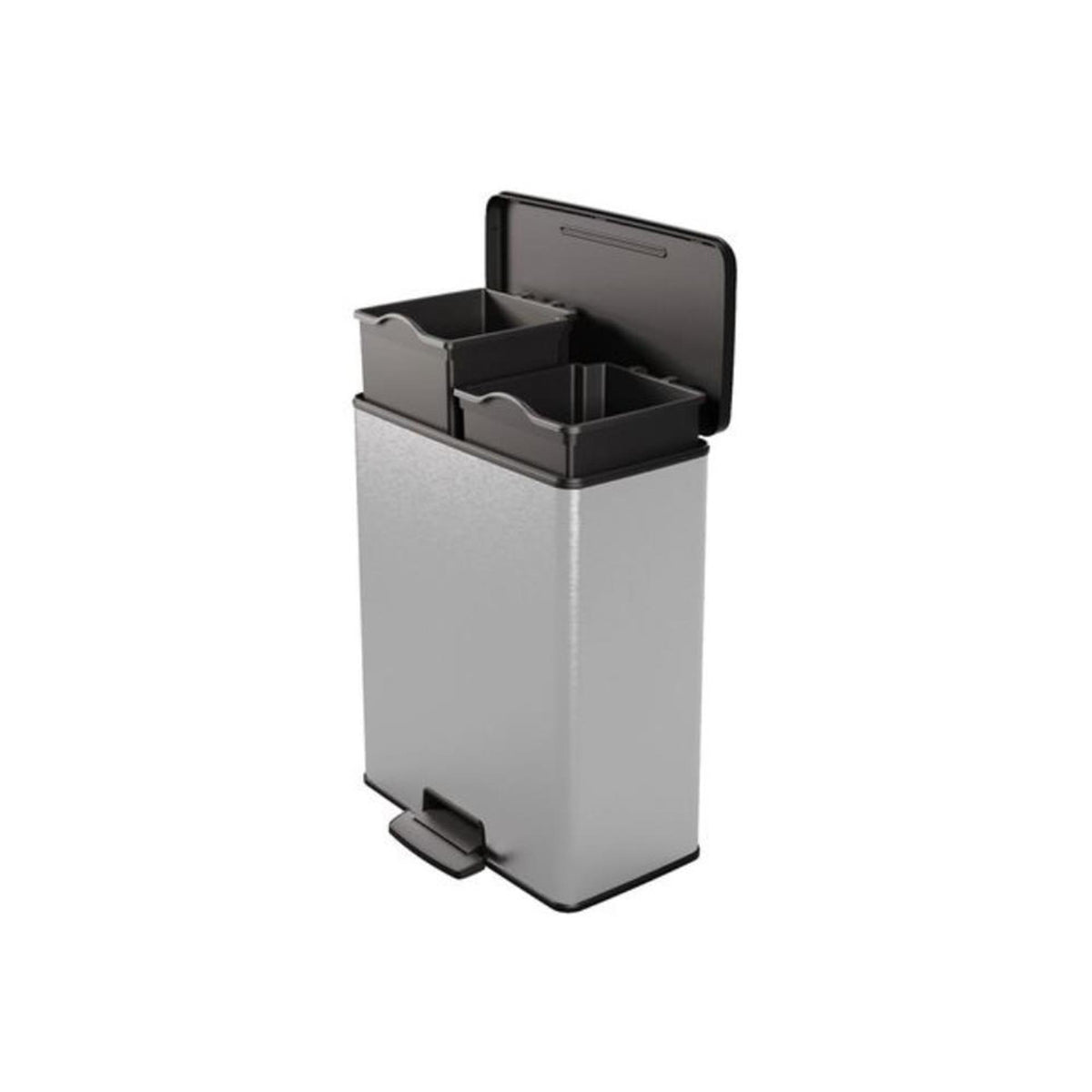 Curver poubelle déco duo poubelle à pédale 26l+26l argent métallisé