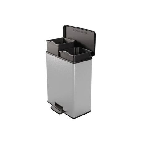 Curver poubelle déco duo poubelle à pédale 26l+26l argent métallisé