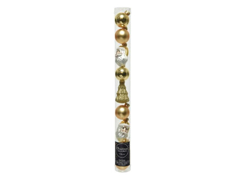Decoris Set de figurines de Noël tube en verre 9 pièces doré