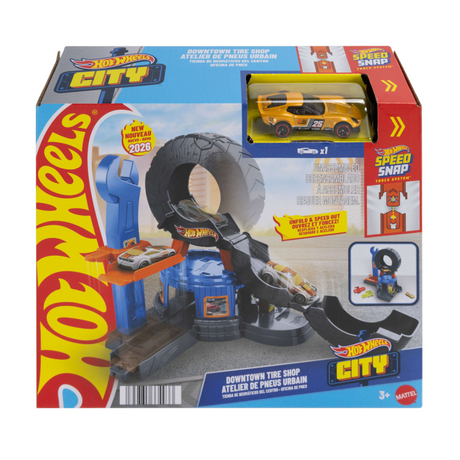 Atelier de pneus Hot Wheels City Center - ensemble de jeu et voiture jouet - adapté au système de piste à clic rapide