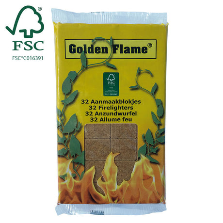 Allume-feu flamme dorée marron 32 pièces