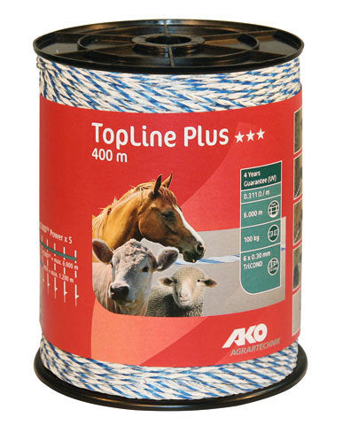 Ako products topline plus clôture électrique blanc bleu 3x0 30 tricond 400m