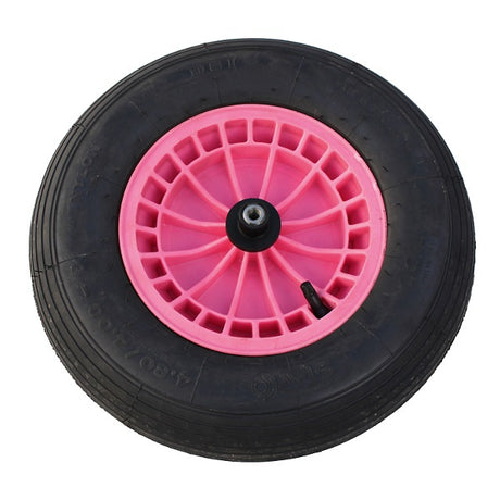 Roue Fort 480400x8 pneu 2 plis jante plastique rose axe 13cm